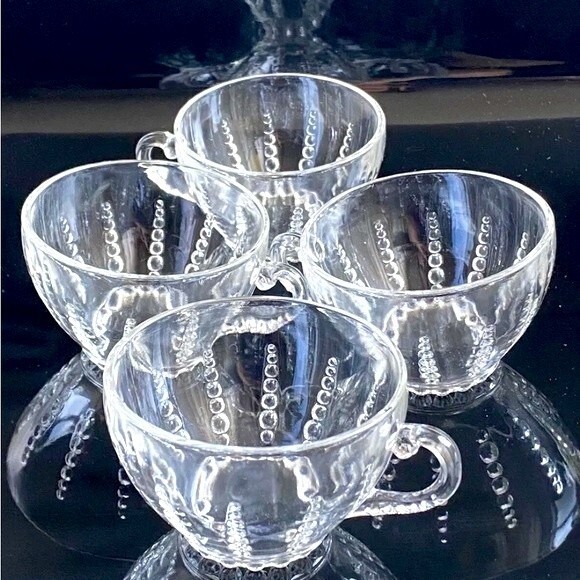 Vintage Federal Depression Clear Glass Columbia Pattern Tea Coffee Cups Set Of 4 - Picture 8 of 9
